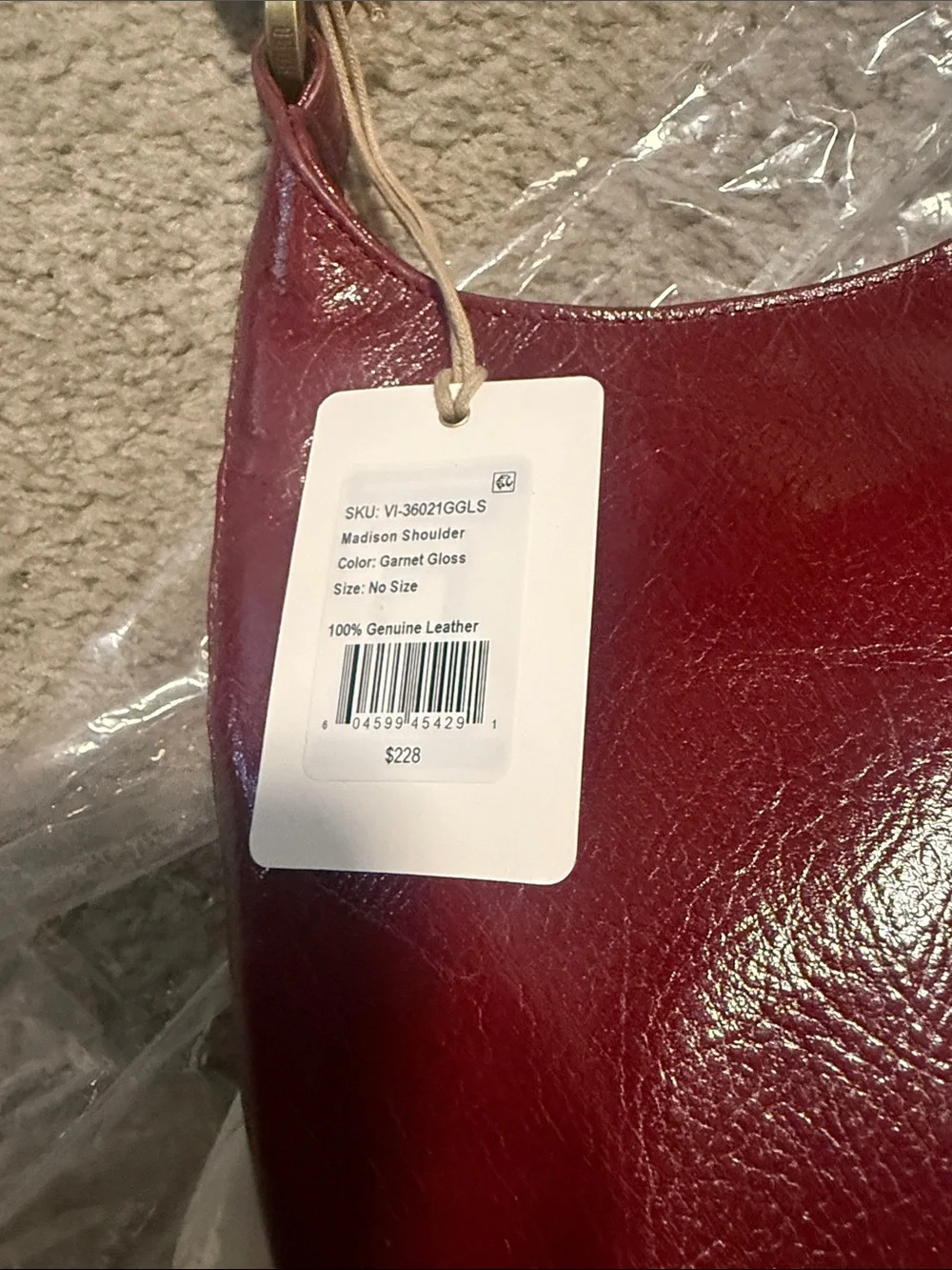 HOBO Braided-Handle Leather bag in Garnet gloss